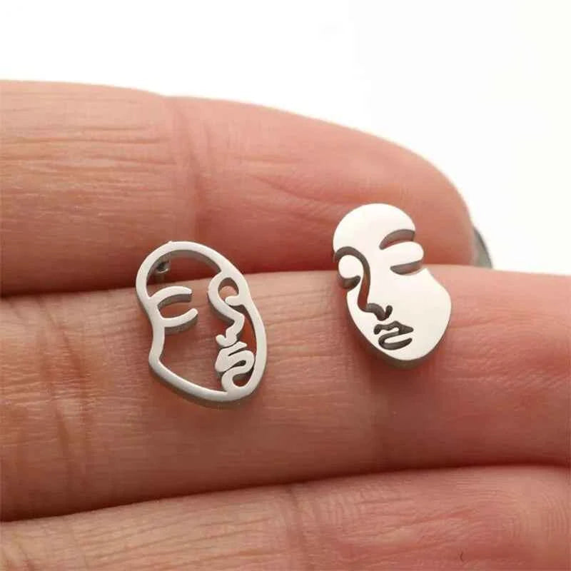 Fashion Girl Abstract Face Earrings for Women - Simple Asymmetrical Stud Jewelry, Elegant Female Gift