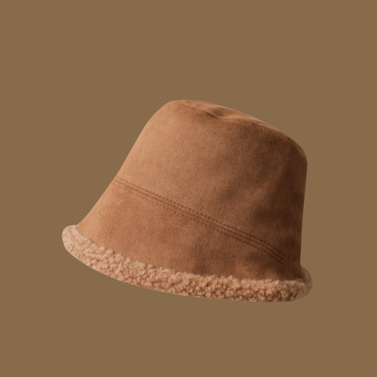 Double-Sided Wear Deerskin Velvet Bucket Hat Girls Autumn And Winter Thickened Lamb's Wool To Prevent Cold Warm eprolo