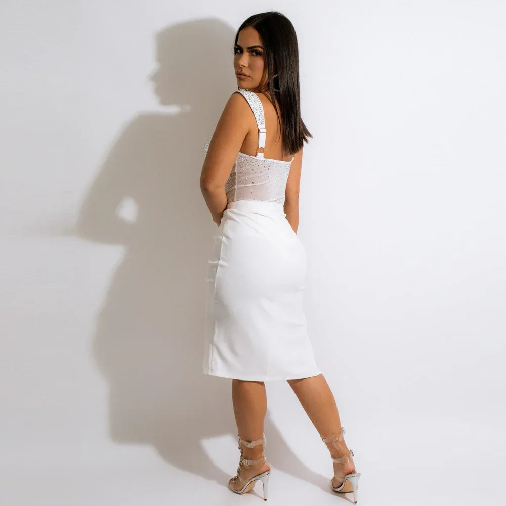 Hot Drill Sling Backless Two-Piece Set Of Two-Color Women's Nightclub Clothes - Shello's Creative Boutique