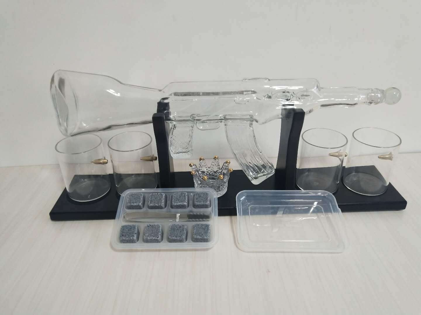 Crystal Glass AK47 Rifle Gun Whiskey Wine Glass Decanter With 4 Whiskey Glasses Set For Liquor,Whiskey,Vodka,Brandy eprolo