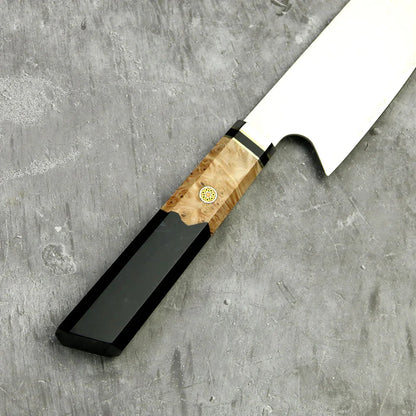 Amberknife 8-Inch Kiritsuke Knife – 67 Layers VG10 Damascus Steel with Stabilized Wood Handle - Shello's Creative Boutique