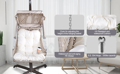 Luxury Swing Egg Chair with Stand - Indoor/Outdoor Hanging Chair with Sunshade