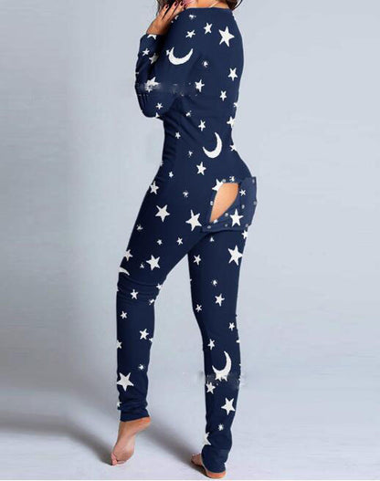 Women's Long-Sleeve Footie Jumpsuit - Slim Fit V-Neck Bodysuit Pajamas