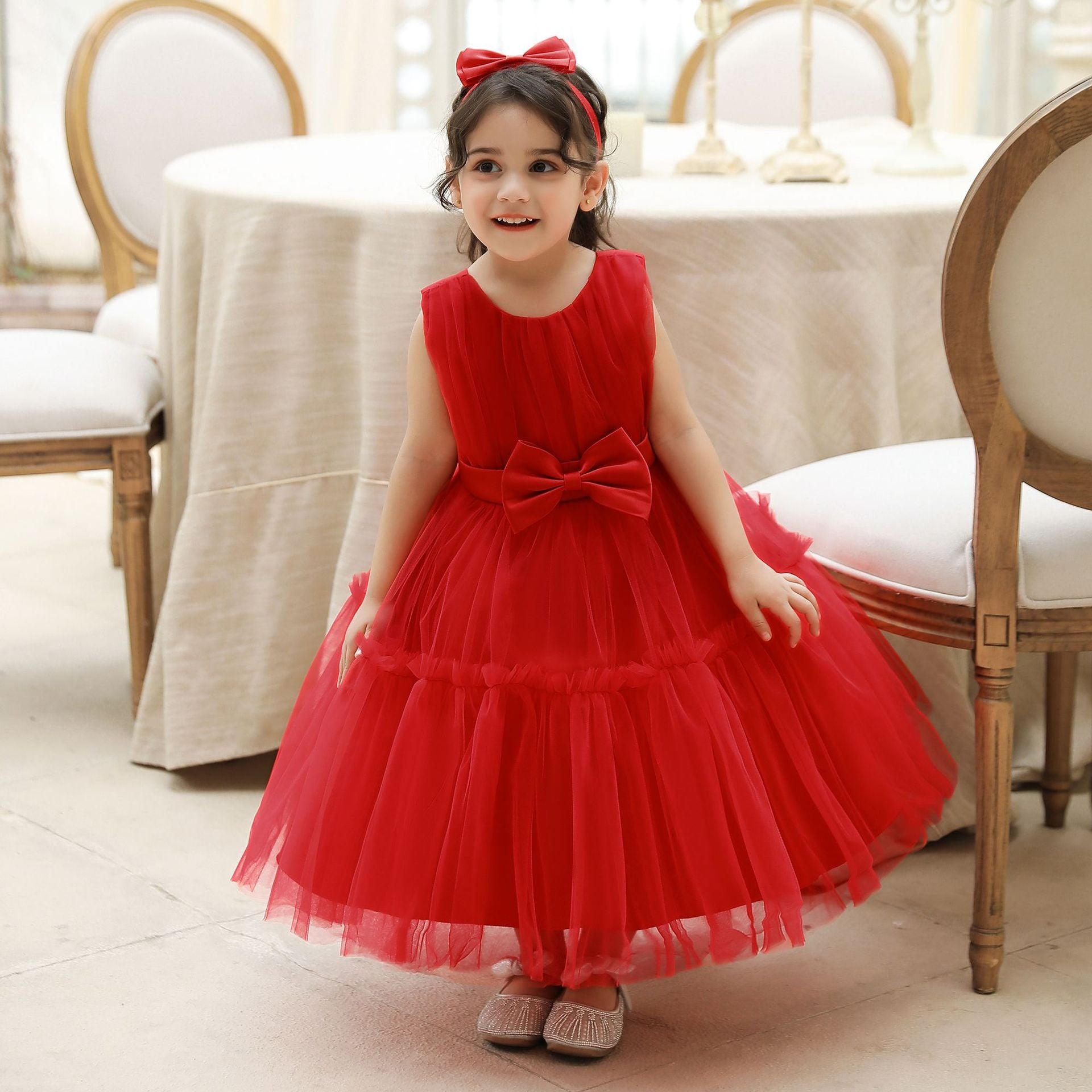 Children's mesh dress princess dress baby fluffy dress baby one year old wedding dress evening dress eprolo