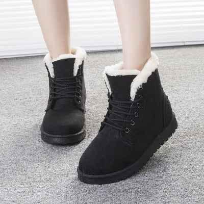 Women's Lace-Up Snow Boots - Warm Flat Winter Boots - Shello's Creative Boutique