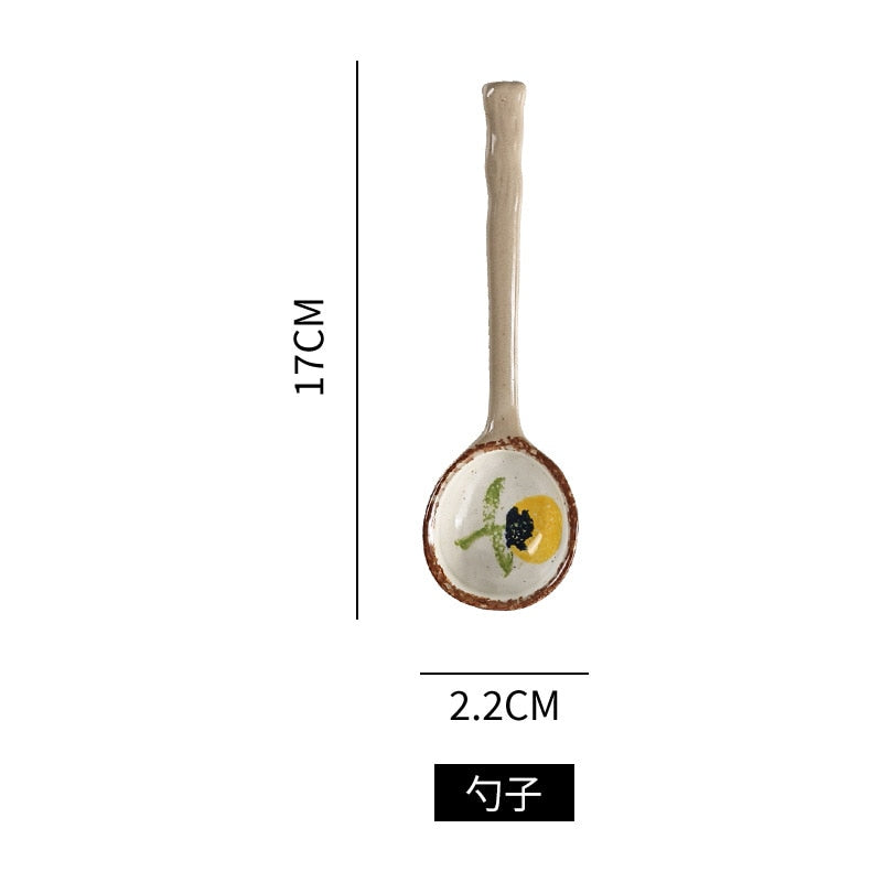 Ins Style Japanese Style Stoneware Small Soup Spoon Ceramic Spoon, Long Handle Spoon Household Cute Creative Rice Spoon eprolo