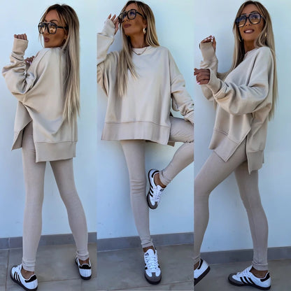 Women's Wear European and American Casual Tight Pants Loose Hoodie Set Two Piece Set eprolo