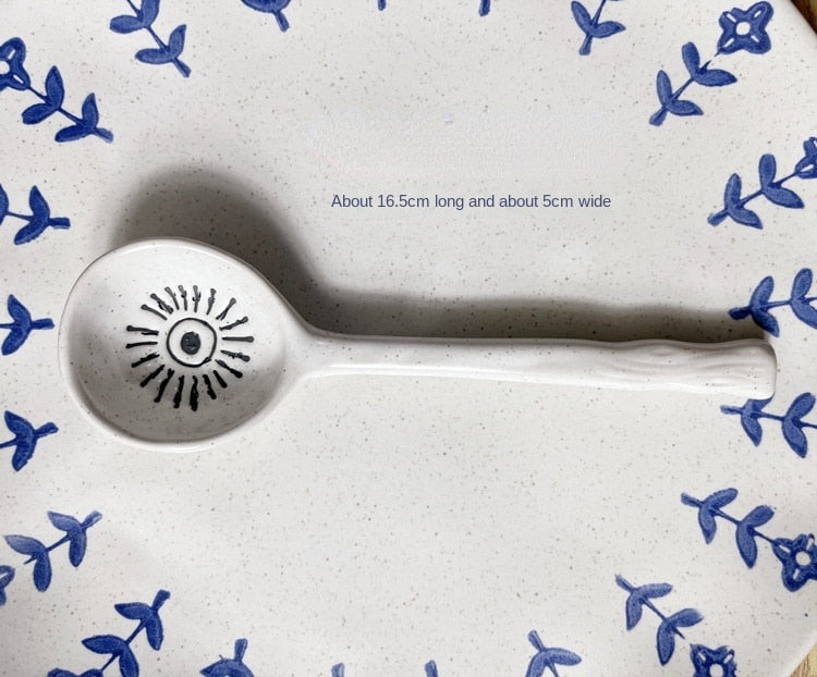 Ins Style Japanese Style Stoneware Small Soup Spoon Ceramic Spoon, Long Handle Spoon Household Cute Creative Rice Spoon eprolo
