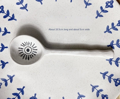 Ins Style Japanese Style Stoneware Small Soup Spoon Ceramic Spoon, Long Handle Spoon Household Cute Creative Rice Spoon eprolo