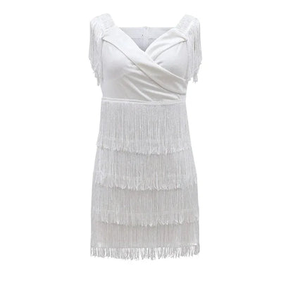 White Off Shoulder Tassel Mini Dress - Bodycon Bandage Dress - Shello's Creative Boutique