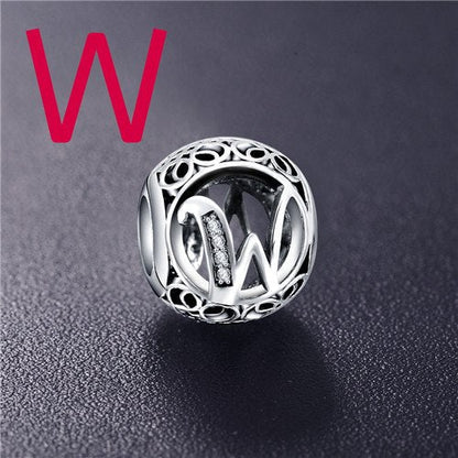 Real 925 Sterling Silver Vintage Clear Letter Bead Charms Fit Pandora Women Charm Bracelets Silver Jewelry eprolo