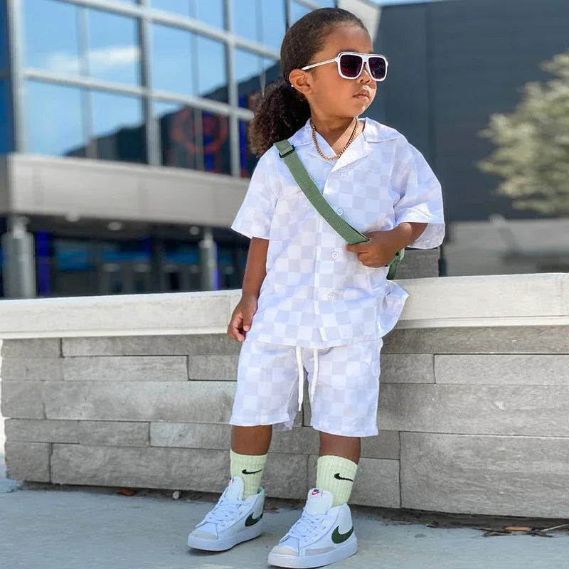Children Clothing Boys And Girls Short Sleeve Shirt Suit New Casual Fashion Suit - Shello's Creative Boutique
