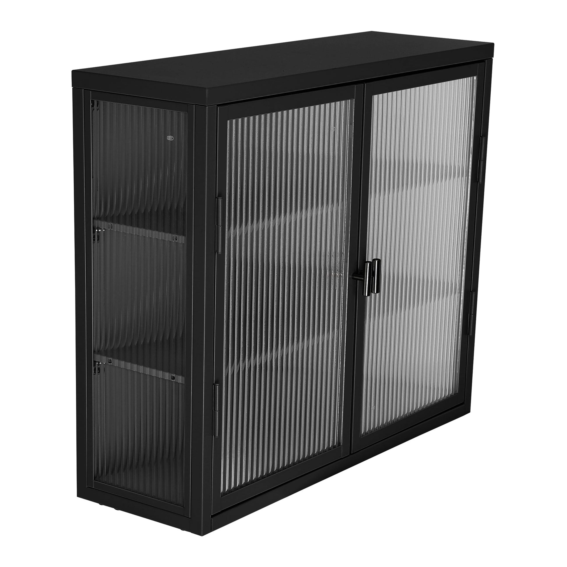 Retro Style Haze Double Glass Door Wall Cabinet With Detachable Shelves for Office Dining Room Living Room eprolo