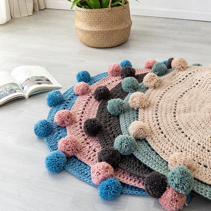 Handmade Woolen Ball Carpet – Round Floor Mat for Bedroom & Living Room - Shello's Creative Boutique