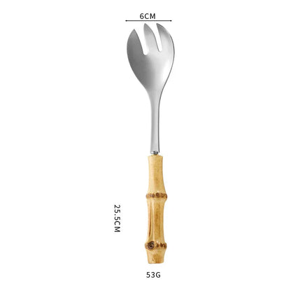Natural Bamboo Handle Stainless Steel Tableware, Dessert Salad Spoon Fork, Bamboo Joint Handle, Western Food Steak Knife - Shello's Creative Boutique