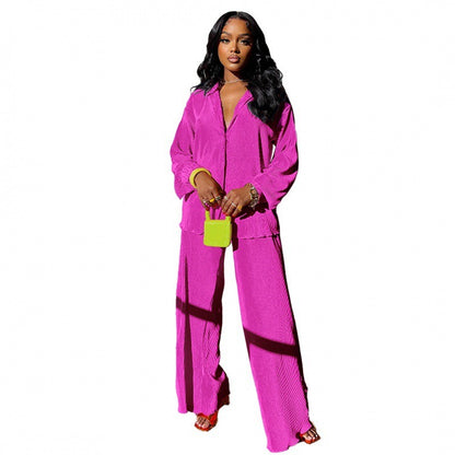 Women's Sets Long Sleeve Shirt Tops Wide Leg Pants Elegant Tracksuit Two Piece Set eprolo