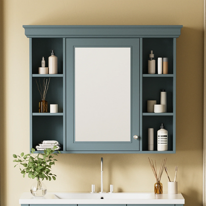 35 ''x 28' 'blue wall mounted bathroom storage cabinet with mirror door and medication cabinet with 6 open shelves - Shello's Creative Boutique