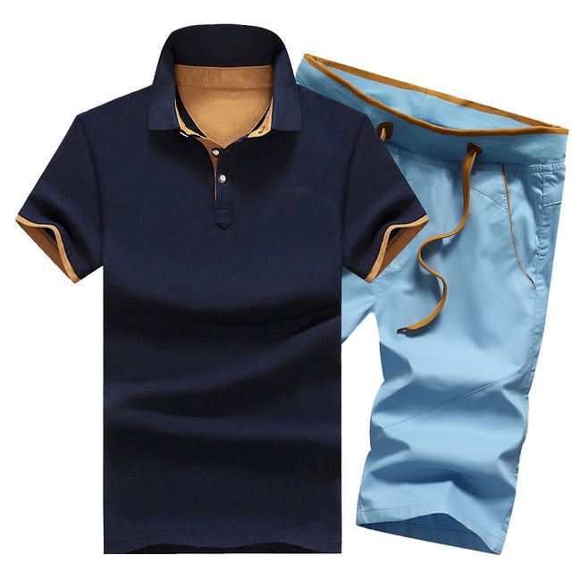 Cotton Mens Sets Summer Button Polo Shirts Sets Turn Down Mens Shorts 4XL Men Clothes 2 Piece Set Elastic Waist Shorts eprolo