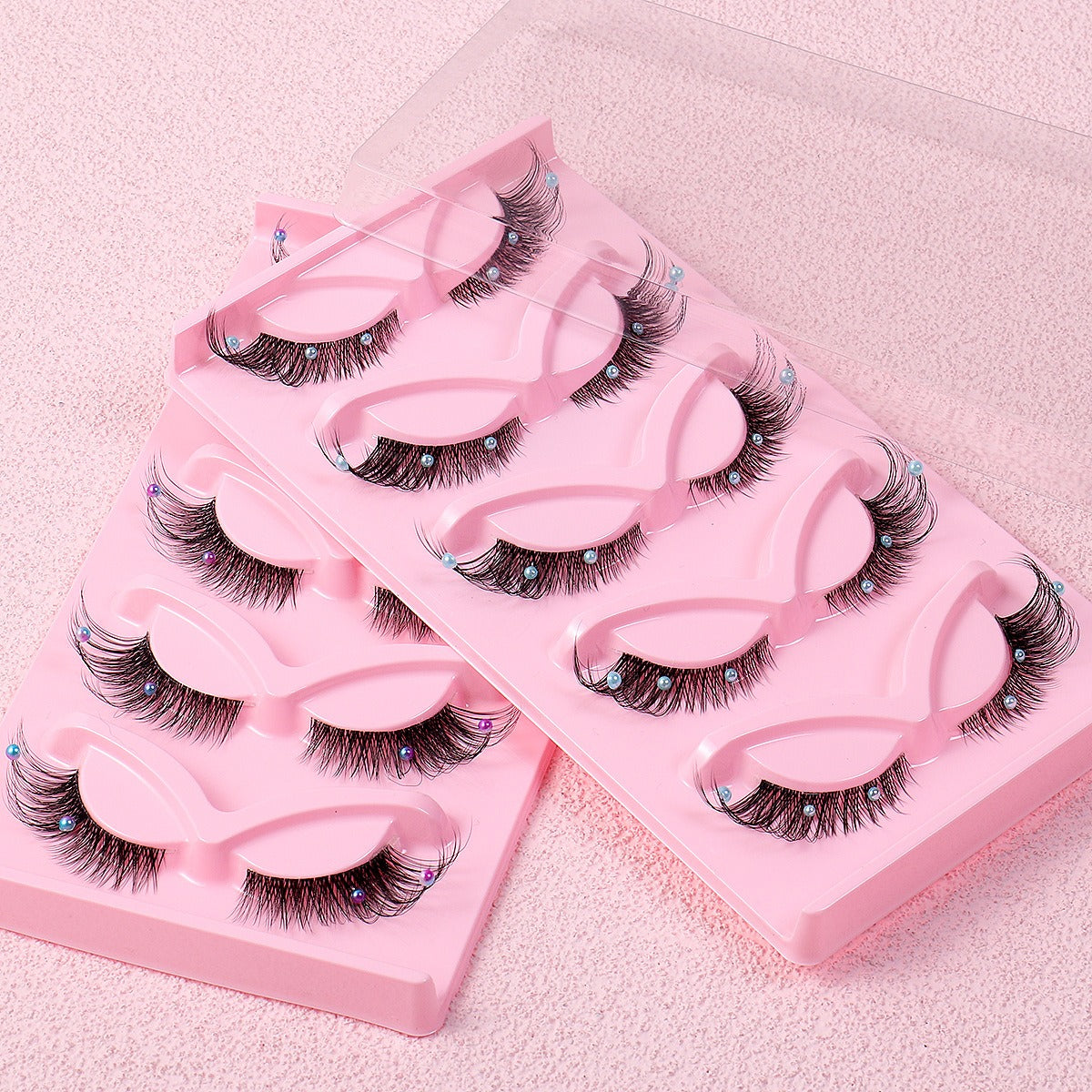 Clear Band Corner Foxy Winged Cat Eye 3D Strip Lashes Silk Party Full False Eyelash Vegan Faux Mink Eyelash With Diamond Pearl Shello Creative Boutique