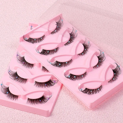 Clear Band Corner Foxy Winged Cat Eye 3D Strip Lashes Silk Party Full False Eyelash Vegan Faux Mink Eyelash With Diamond Pearl - Shello's Creative Boutique
