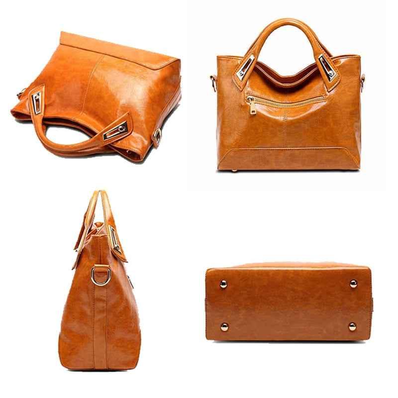 Women's Oil Wax Leather Shoulder Bag - Designer PU Leather Handbag - Shello's Creative Boutique
