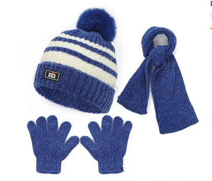 Children's hat, scarf, glove, three piece set, autumn and winter chenille plush insulation and thick knitted hat set - Shello's Creative Boutique