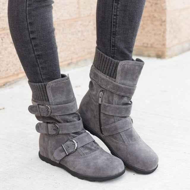 Women's Winter Calf Boots - Warm Zipper Flat Boots - Shello's Creative Boutique