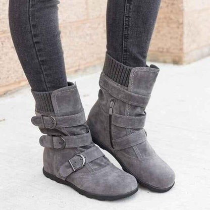 Women's Winter Calf Boots - Warm Zipper Flat Boots - Shello's Creative Boutique