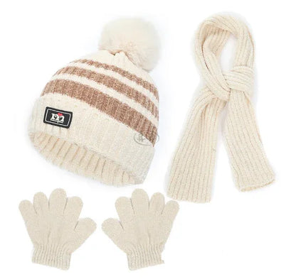 Children's hat, scarf, glove, three piece set, autumn and winter chenille plush insulation and thick knitted hat set - Shello's Creative Boutique
