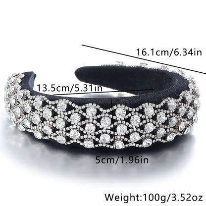 Fashionable full set rhinestone wide edge solid color sponge head hoop - Shello's Creative Boutique