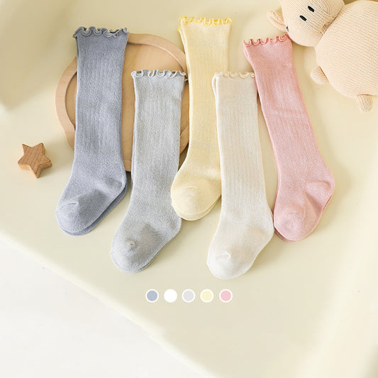 Spring And Summer Children's Socks In The Tube Loose Mouth Fungus Edge Combed Cotton Girls Baby Socks Long Tube Over The Knee Baby Socks eprolo