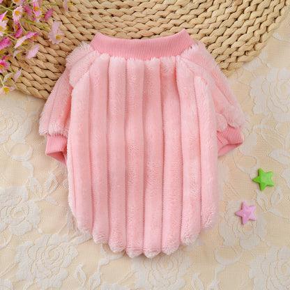 Vertical Striped Single-Sided Plush Coat Pet Clothes Dog Teddy Clothing Cat Autumn Bichon Small Dog Cat Autumn And Winter Clothing eprolo