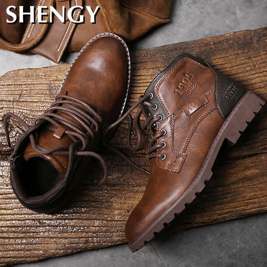 Men Shoes Autumn Winter Boots Retro Style Ankle Boots Lace Up Casual Boots High-top Shoes For Men Wear-resistant Zapatos Boots - Shello's Creative Boutique