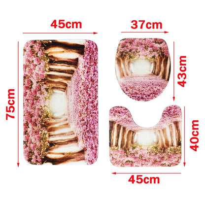 Arrivals Europe Pink Sakura Tree Pattern Bathroom Four-piece Suit,Shower Curtain Bathroom Pedestal Rug Lid Toilet Cover Bath Mat Set - Shello's Creative Boutique