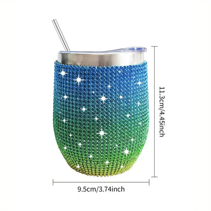 12oz Diamond Wine Tumbler With Sealed Lid Vacuum Thermo Beer Mug Cup Stainless Steel Mug Cup Champagne Party Bridemaid Gift - Shello's Creative Boutique