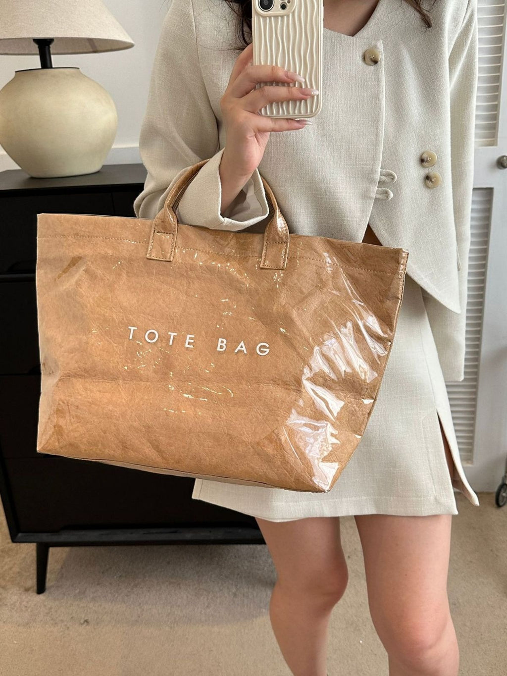 Fashionable Retro Dupont Paper Bag Women's Large Capacity Kraft Paper Handbag Shopping Bag Trendy Shello Creative Boutique