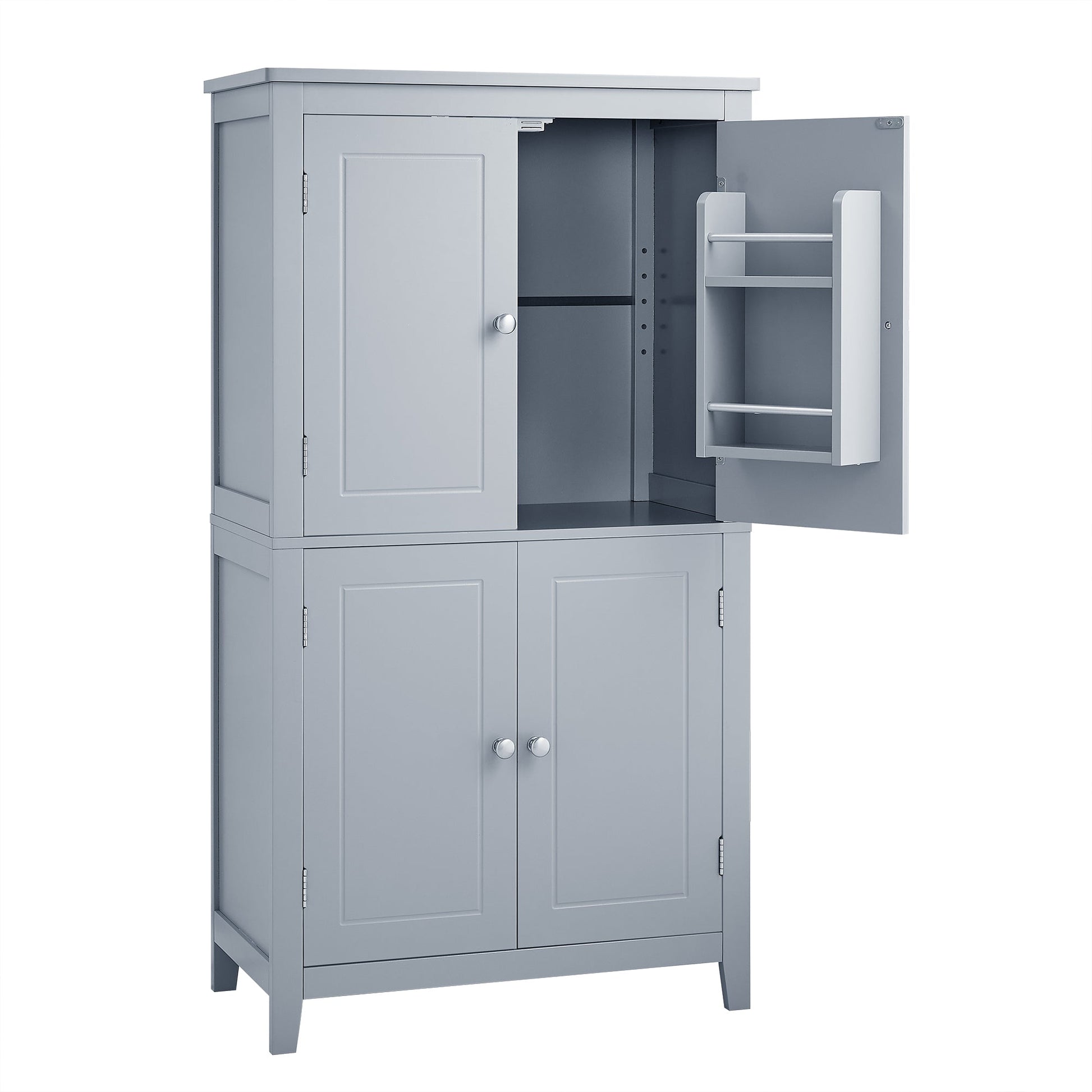Bathroom floor storage cabinet, bathroom storage cabinet, 4-door independent cabinet, adjustable shelf, adaptive shelf, gray eprolo