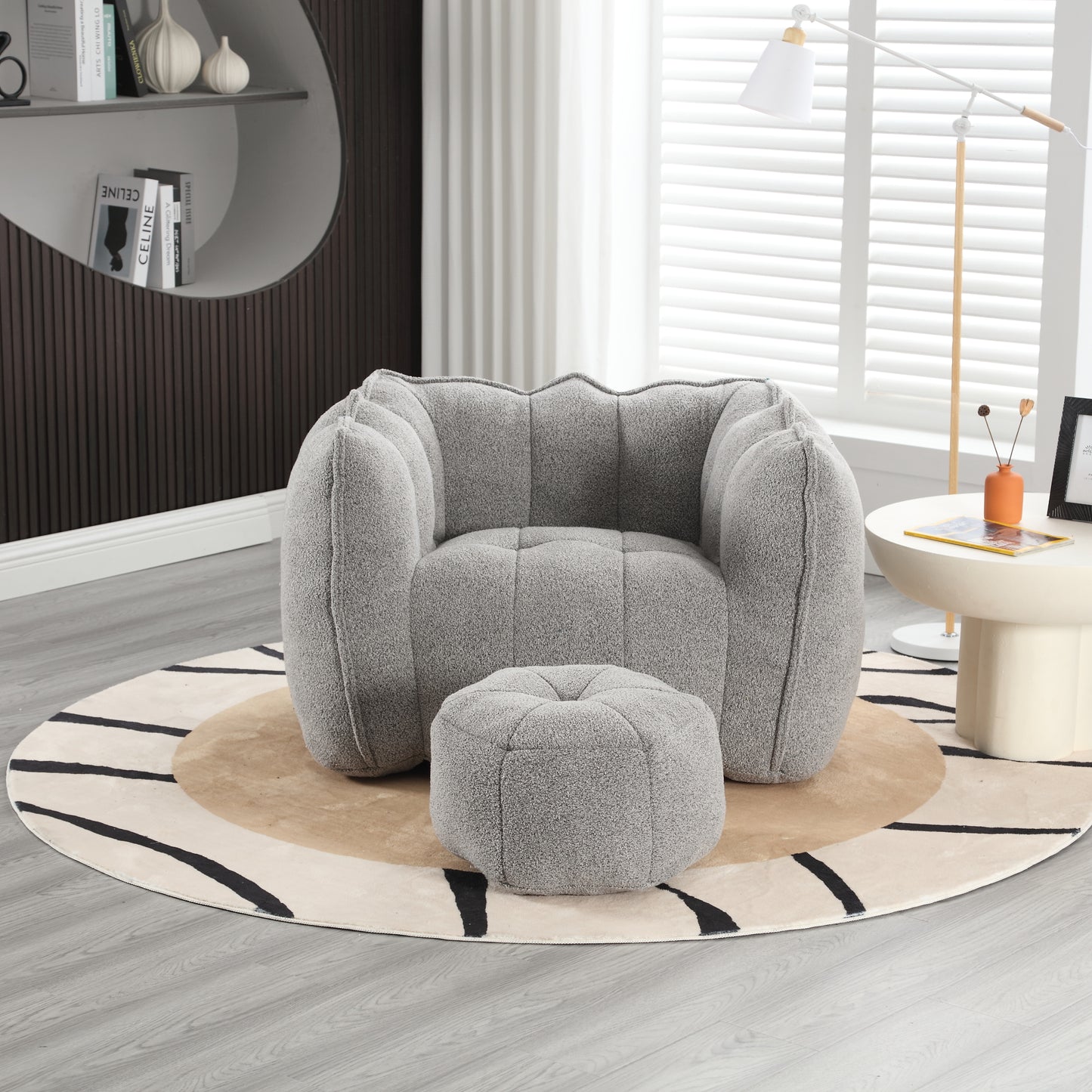 Soft Bean Bag Chair with High Resilient Foam(Chips)for living room and bedroom,Comfortable Square Lazy Sofa with Footstool eprolo