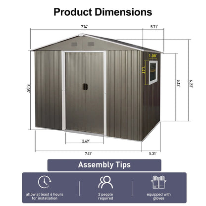 8ft x 6ft Outdoor Metal Storage Shed with Window Grey(W540S00016) - Shello's Creative Boutique