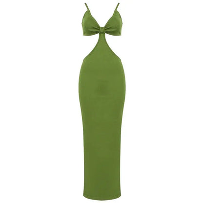 Hollow Out Backless Bandage Dress - V Neck Long Slip Dress - Shello's Creative Boutique