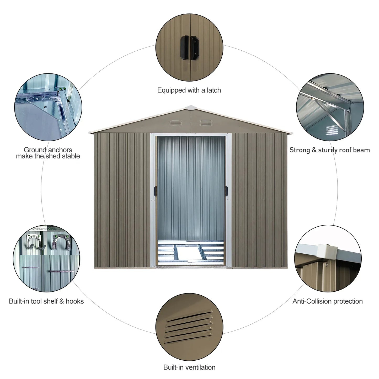 8ft x 6ft Outdoor Metal Storage Shed with Window Grey(W540S00016) - Shello's Creative Boutique