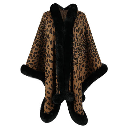 Autumn and Winter Wool Collar Cape Cardigan Leopard Cape Sweater Women eprolo