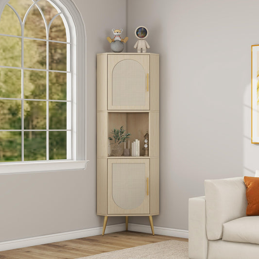 Corner cabinet ,Rattan door,Freestanding Corner Tables For Small Spaces, Corner Shelf Stand For Living Room, Kitchen, Bathroom eprolo