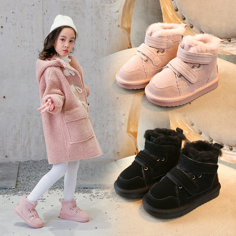 Winter Girls'Snow Boots 2020 New Warm Skid-proof Boys' Cotton Shoes 1-15 Years Old Children's School genuine leather suede Boots eprolo