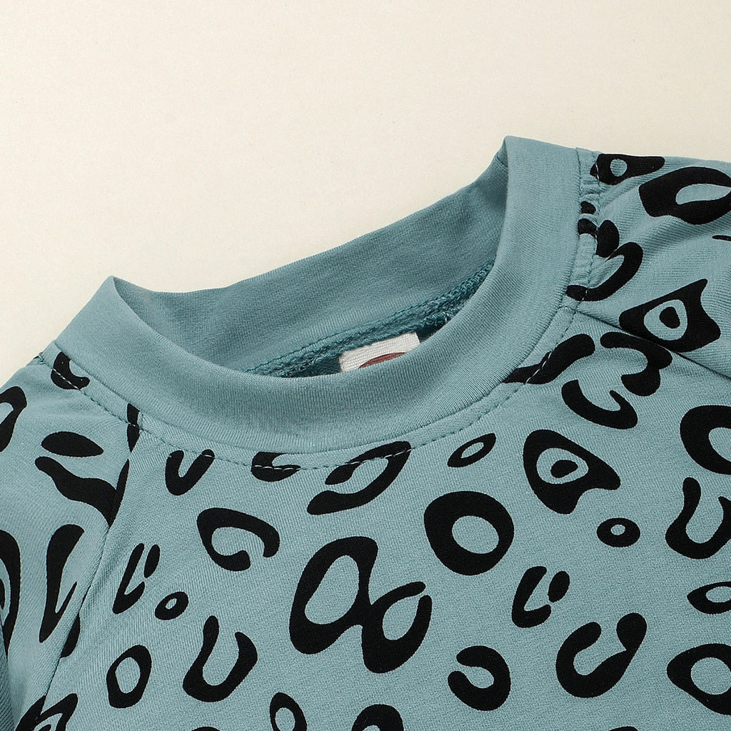 Kids Clothes Set Cartoon Print Baby Boy Girl Clothing Infant Baby Girl Boy Leopard Print T-shirt Sweater Coat Tops Pants Outfits eprolo