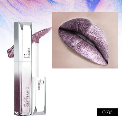 Pudaier Metallic Glitter Shine Full Colour Lipstick Makeup Long-lasting Liquid Tint Lip Gloss - Shello's Creative Boutique