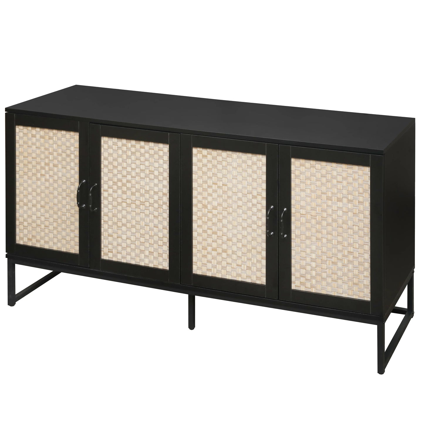 Rattan 4-Door Sideboard , Sideboard Buffet Storage Cabinet,Accent Storage Cabinet , Large Cabinet With 4 Rattan Decorated Doors - Shello's Creative Boutique