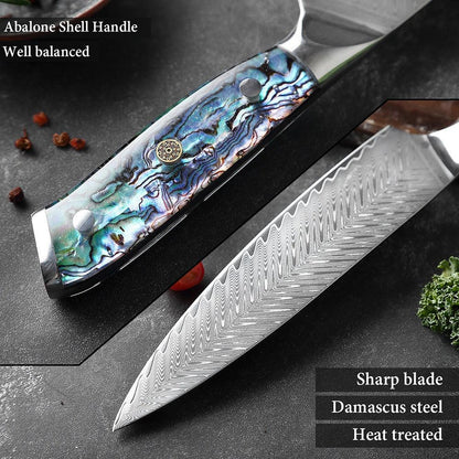 XITUO Damascus Steel Chef Knife Set – 1 to 5 PCS Premium Kitchen Knives with Abalone Shell Handle - Shello's Creative Boutique