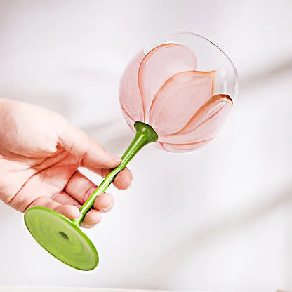 1 Piece Hand Painted Glass Goblet Cup Creative Red Wine Glasses Cup Flower Painted Stemware for Wedding Party Events - Shello's Creative Boutique