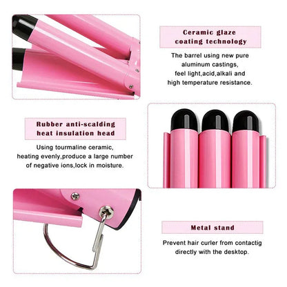 LED Ceramic Triple Barrel Hair Curler Irons Hair Wave Waver Styling Tools Hair Styler Wand - Shello's Creative Boutique